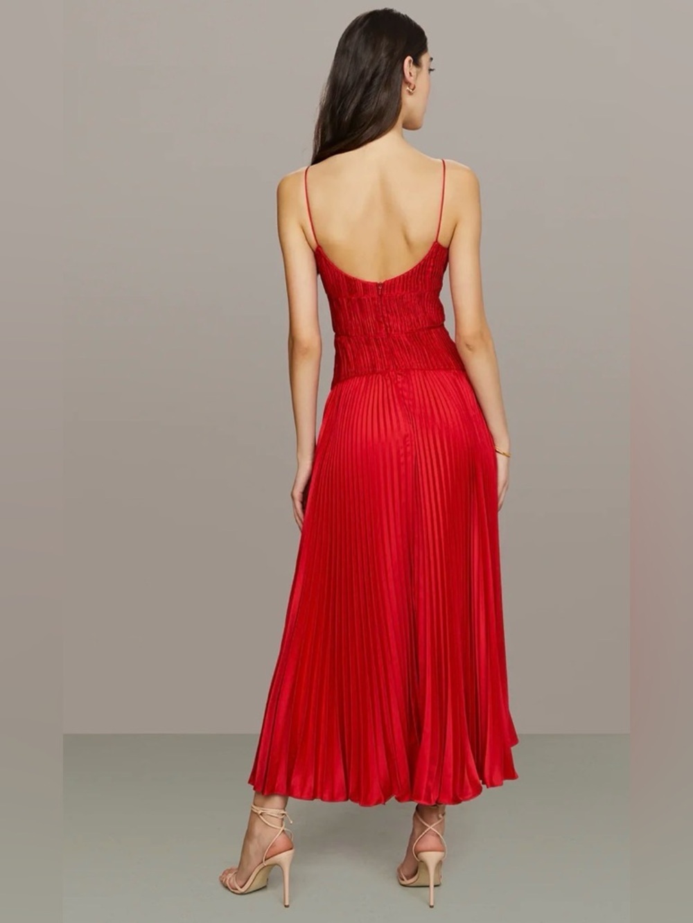 Amur RED CALLA LILY CHERRY DROP WAIST Pleated Spaghetti-Strap dress size 14. - Picture 6 of 13